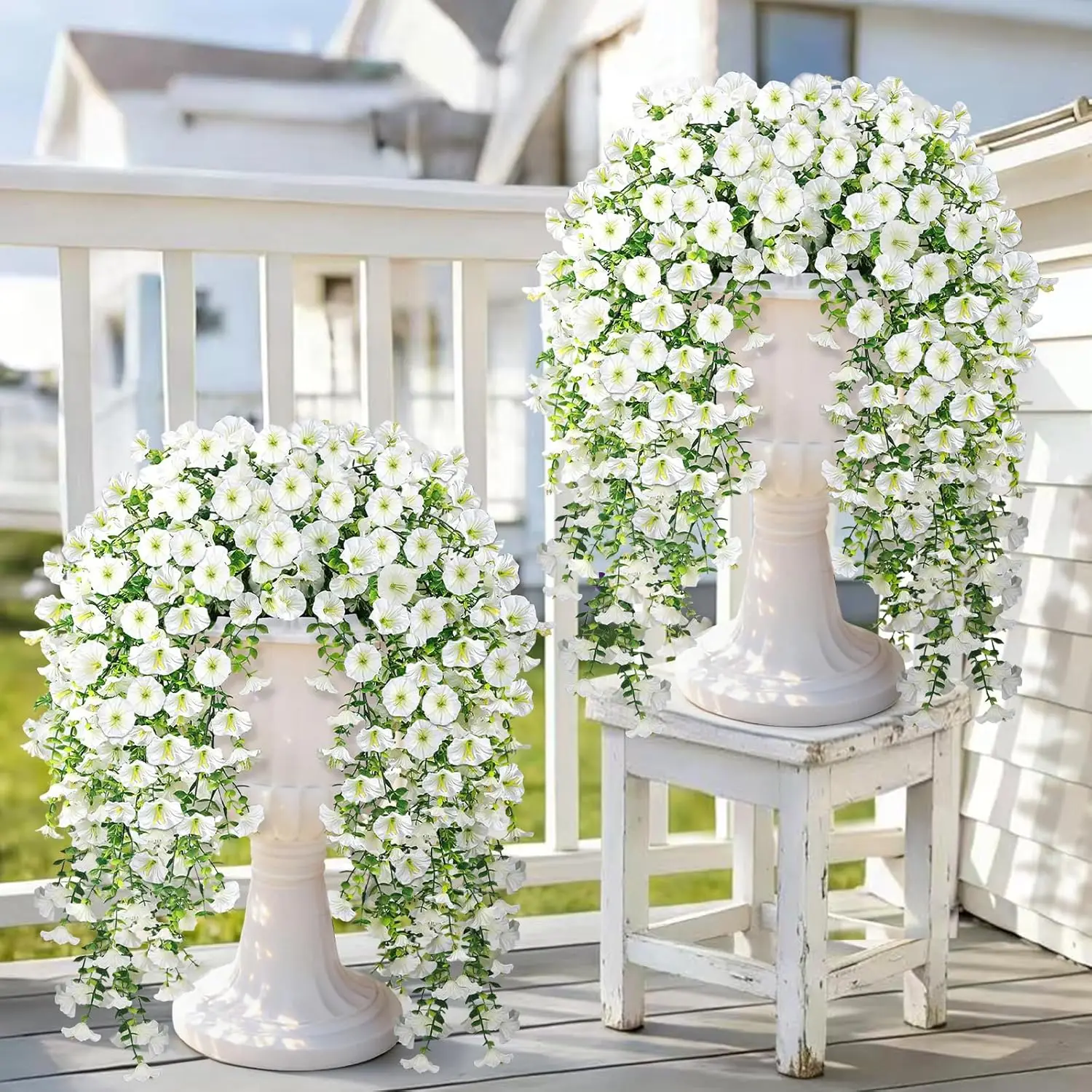 

Artificial Hanging Flowers for Outdoors, 4 PCS 600 Blooms UV Resistant Morning Glory Faux Silk Vines, No-Odor Realistic