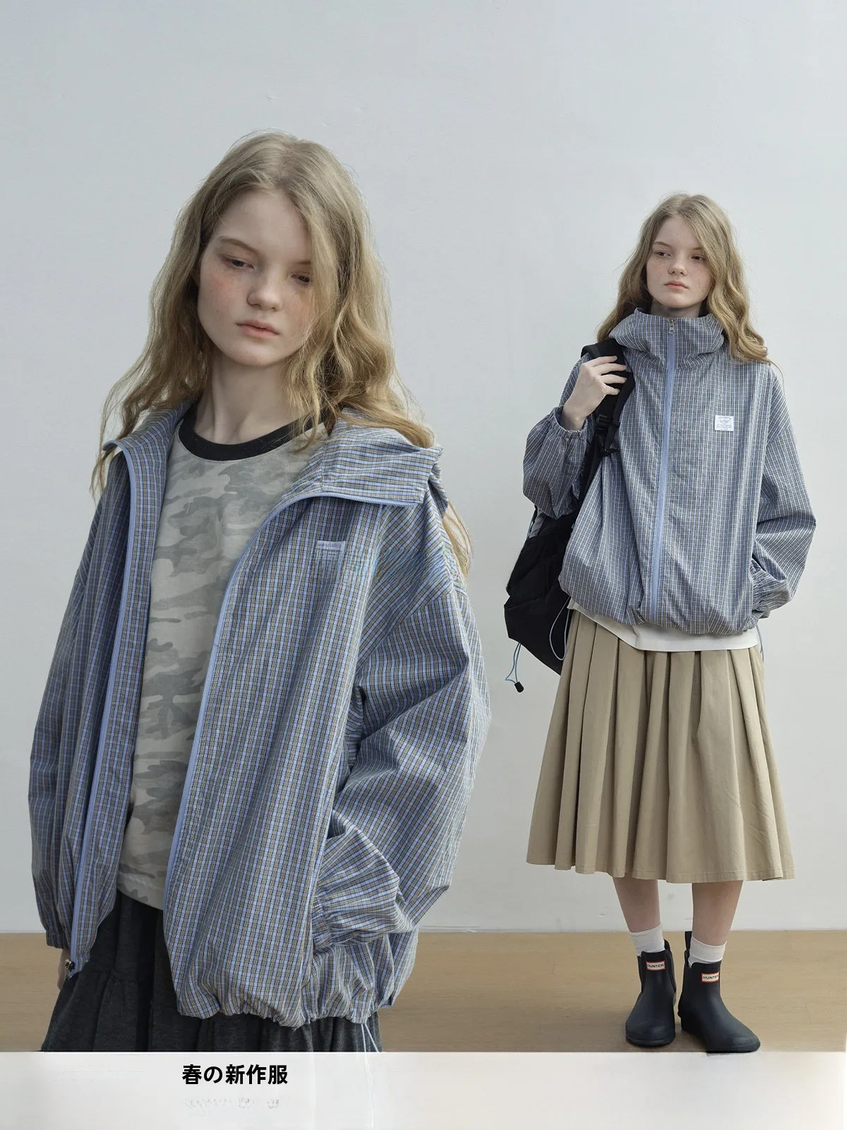 

Женская повседневная свободная куртка Kokoasoko в клетку с капюшоном, весна-осень, тонкая, дышащая, хлопковая, на молнии, с регулируемым низом на шнурке