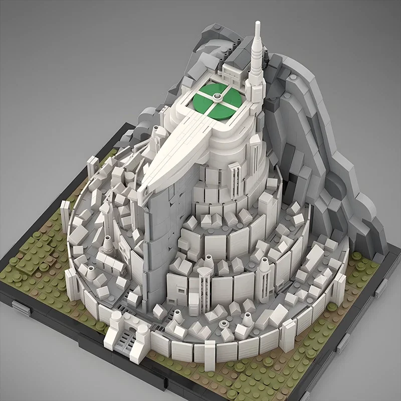 MOC Ring Film ville blanche médiévale LOTR château vue sur la rue modèle bloc de construction scène modulaire brique jouet éducatif enfants cadeau