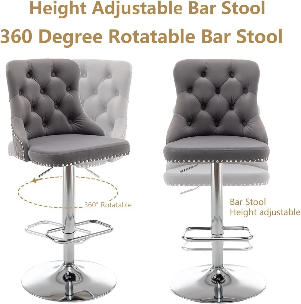 Bar Stools Set of 2, Counter Height Bar Stools with Trim, Pull Ring, for Kitchen Island, Pub (Grey)