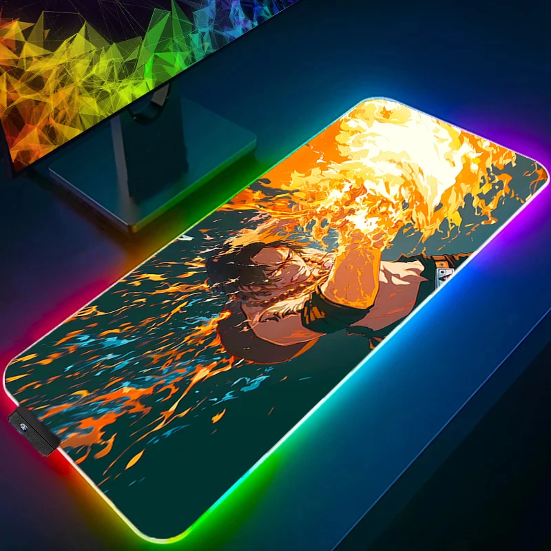 

RGB Large E-sports Mouse Pad one Piece Portgas·D· Ace Smooth Flexible Rubber Gamer PC Computer Keyboard Backlight LED Mosuepad