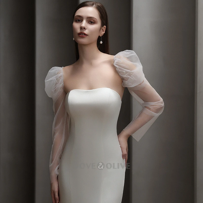 50 سنتيمتر كاب الأكمام الزفاف التبعي لينة تول قفازات العروس أكمام الزفاف #2