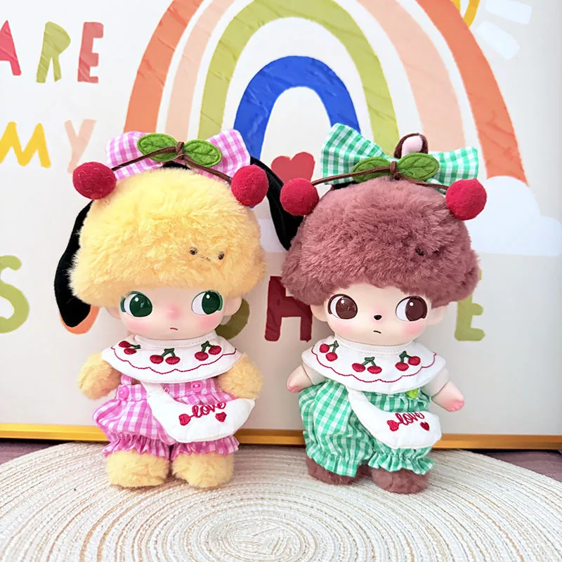 

DIMOO WORLD Doll Decor Accessories Outfit - 15/17cm Labubu Clothes Plaid Cherry Set