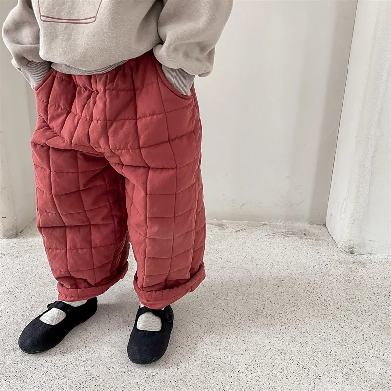 LILIGIRL 2025, Neue Winter Kinder Verdicken Warme Hosen Einfarbig Kinder Casual Quilten Hosen