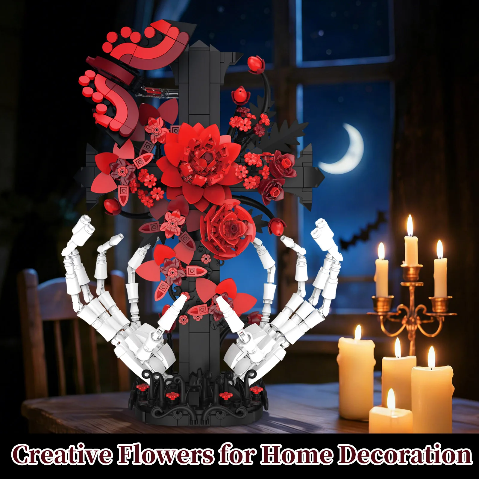 

Skull Rose Building Set Gothic Flower Bouquet Building Blocks for Adults, Dark Aesthetic Desk Decor, Creative Her, DIY Block Set