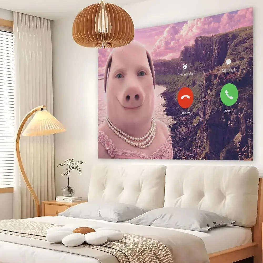 Girl John Pork Calling Funny Tapestry Custom Home Living Room Bedroom Wall Decor Wallpaper Backdrop Cloth With Clips