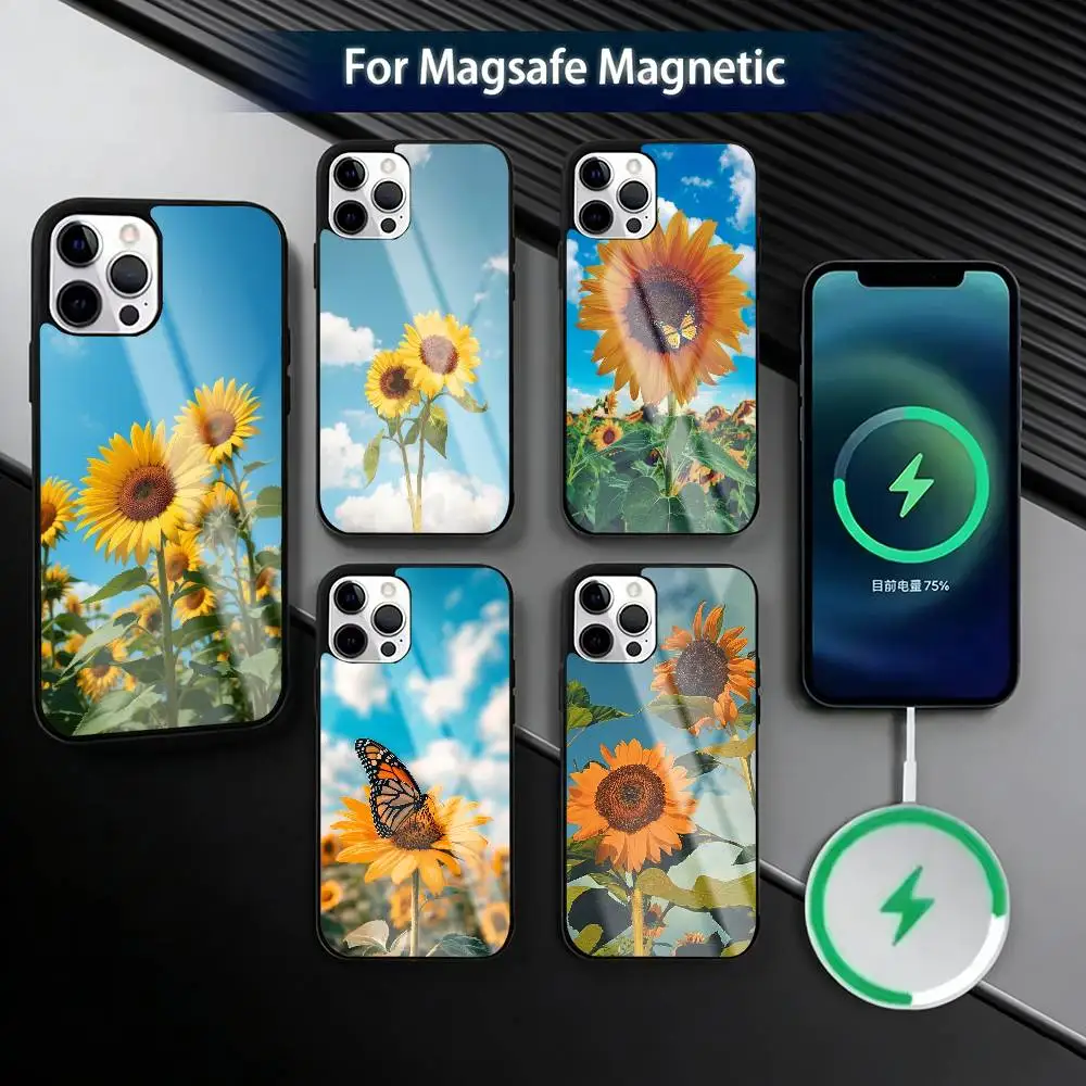 Beautiful Sunflower Phone Case For iPhone17,16,15,14,13,12,11 Plus,Pro Magnetic with Magsafe Wireless Charging