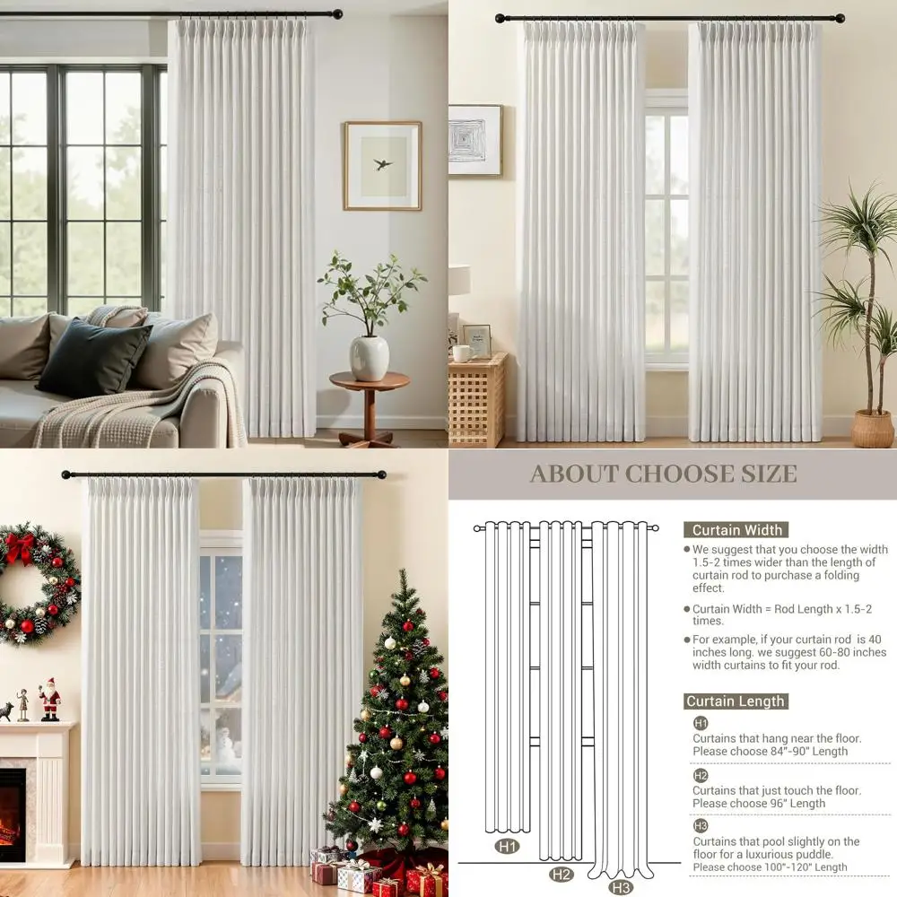 

Linen Blend Sheer Curtains, 84 Long, Beige White, 2-Panel Set for Living Room with Hook Rings