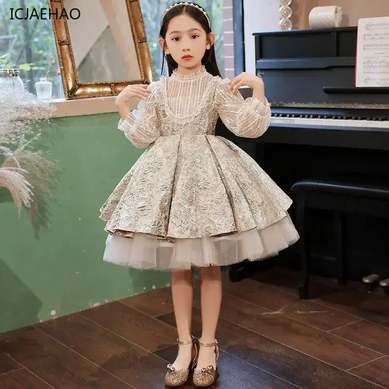 Spanish Flowe Outfit Kids Elegant Floral Frocks Girls Boutique Party Vestidos Costumesr Girl Dress Children Birthday Baptism
