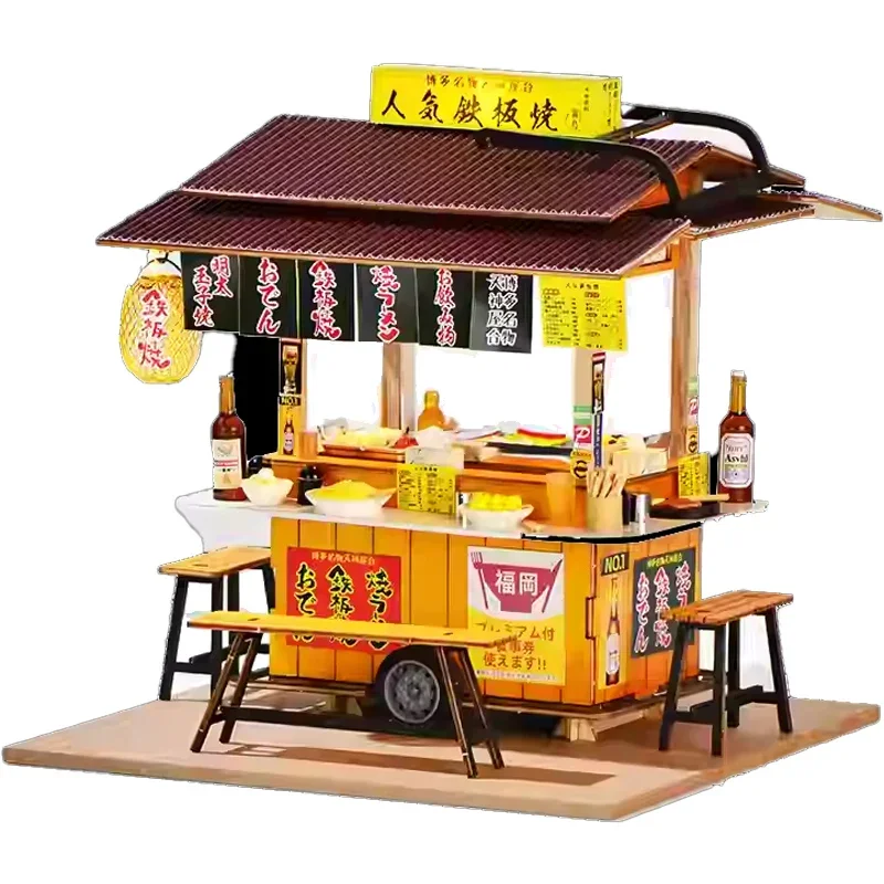 Animation Cartoon Teppanyaki DIY House Handmade Wooden Food and Play Scenes Dollhouse Accessories Building Blocks Birthday Gifts