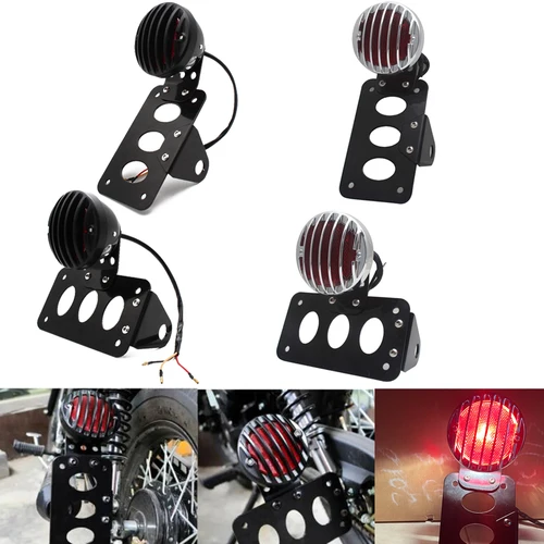 Imagen 1 del producto Luz trasera Universal de montaje lateral para motocicleta de 12V con soporte de placa de matrícula para Harley Bobber Yamaha Honda Suzuki