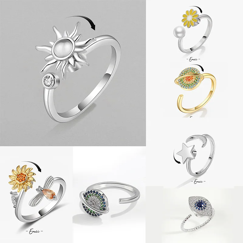 Antystresowe pierścienie Fidget dla kobiet ze stali nierdzewnej Spinner Sunflower Sun Star Ring Modna biżuteria Prezent Dropshipping
