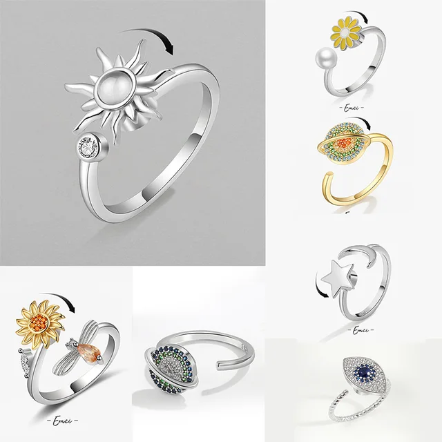 Antystresowe pierścienie Fidget dla kobiet ze stali nierdzewnej Spinner Sunflower Sun Star Ring Modna biżuteria Prezent Dropshipping