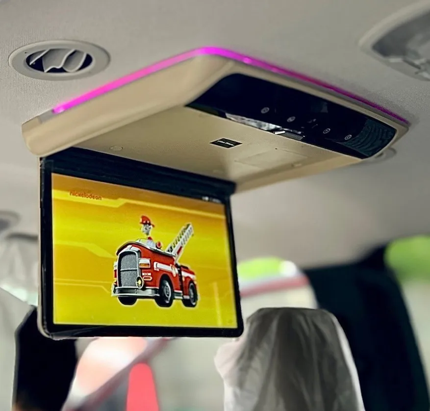 New15.6 Inch Car Roof Monitor TV Flip Down 8K 4+64G Video Audio IPS Screen With 16 colors Ambient Light TF HDMI FM Android BT FM