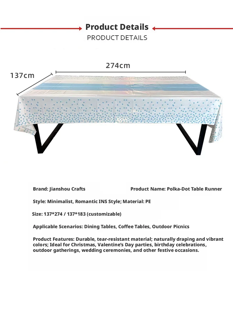 10 Paidui printed polka dot table flags, disposable tablecloths, wedding decoration and birthday party photo props