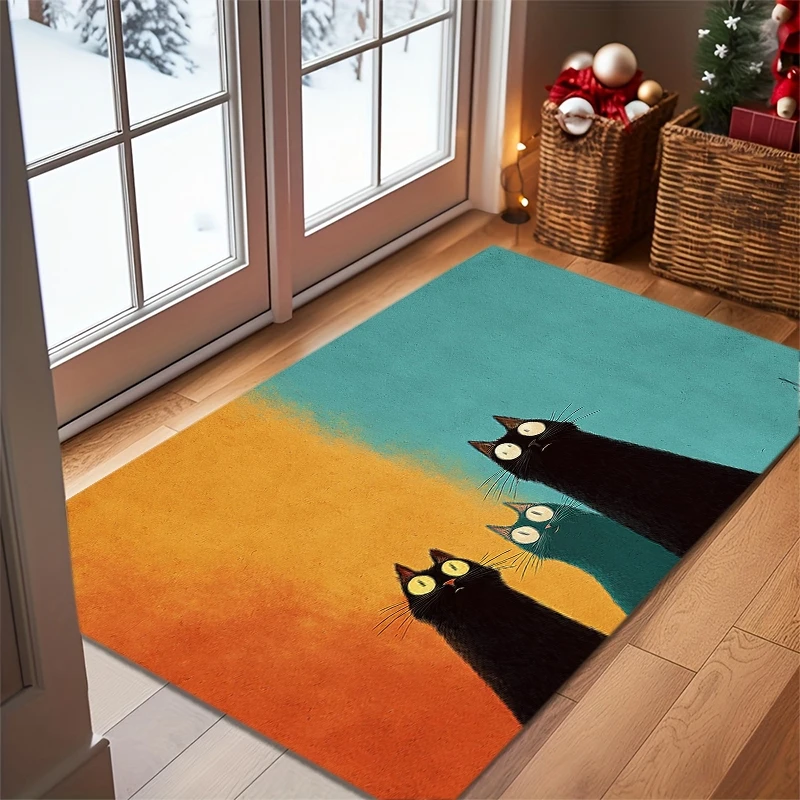 1pc 3 Cat Looking Up, Dual-Tone Background Cute Floor Mat, Soft and Thick, Easy to Clean, Non-Slip, Machine Washable, Suitable f