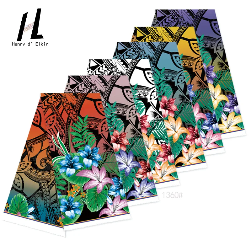 Polynesian New Design High Quality Digtial Flower Print Fabric for Mumu Dresses