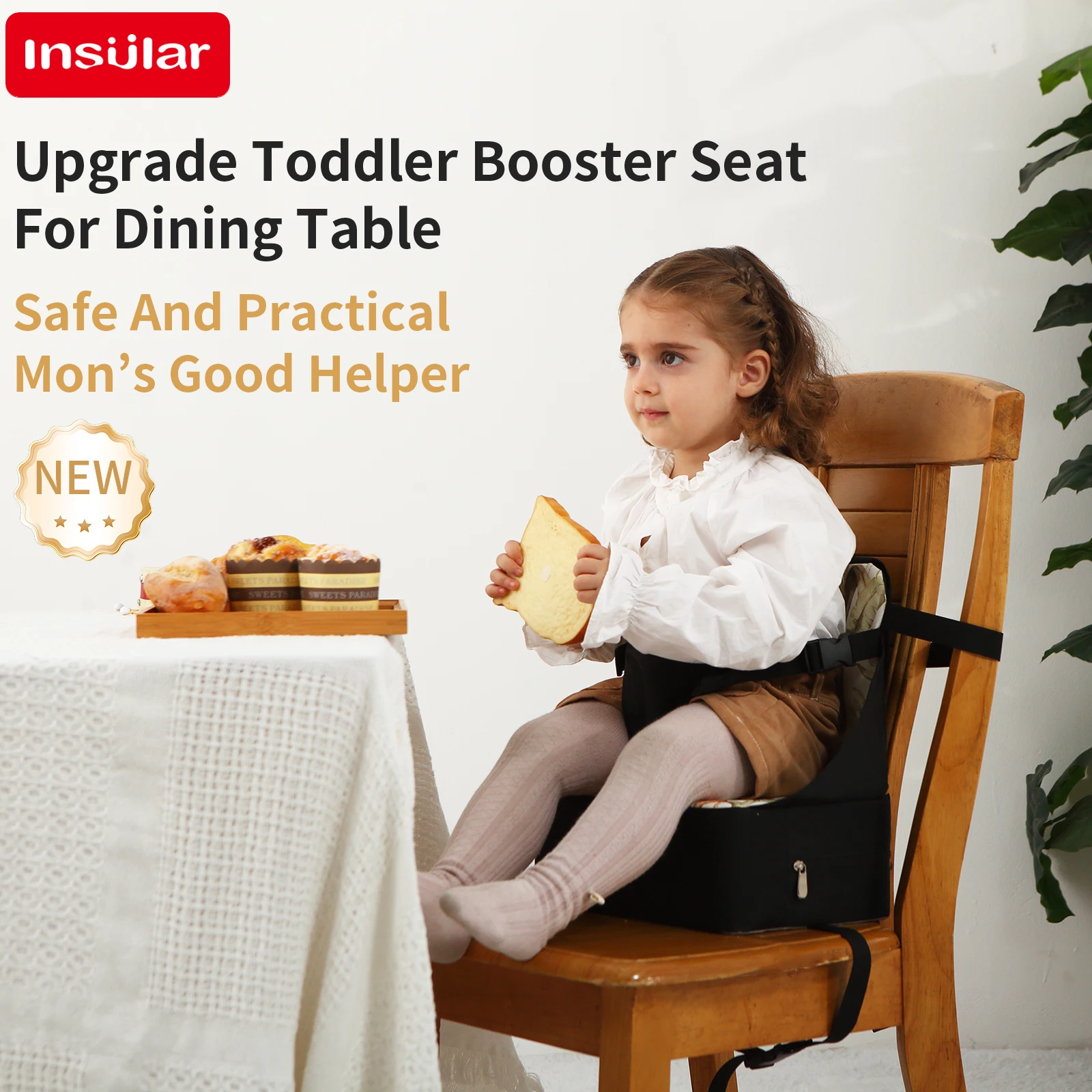 Kids Foldable Ventilated Booster Seat Pad Anti-Slip CushionComfortable Toddler Chair Cushion Portable Waterproof High Chair Seat