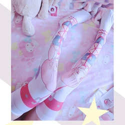 Japanische Cartoon Mädchen Strümpfe 3D Druck Sommer Dünne Samt Kalb Socken Harajuku Mode Charakter Spielt Süße Nette Rosa