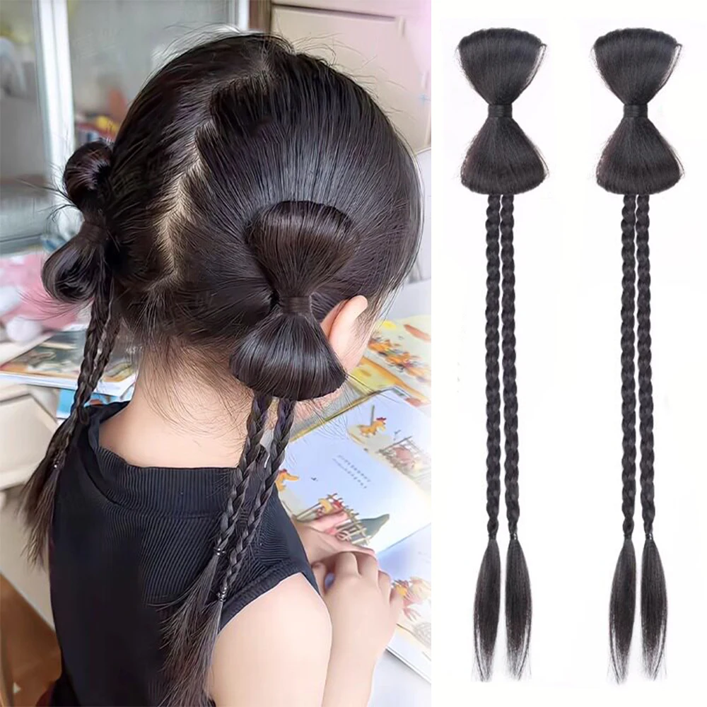 2 Pcs Bow Claw Clip Braided Ponytail Synthetic Hair Heat Resistant Fashion Hair Accessories for Women Daily Styling