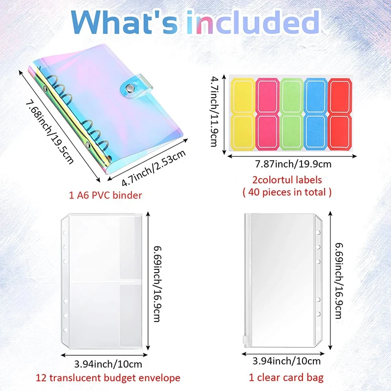 14 Pieces 6 Holes Binder Zipper Folders Refillable PVC Notebook Cover, A6 Binder Pocket For Management Documents Cards