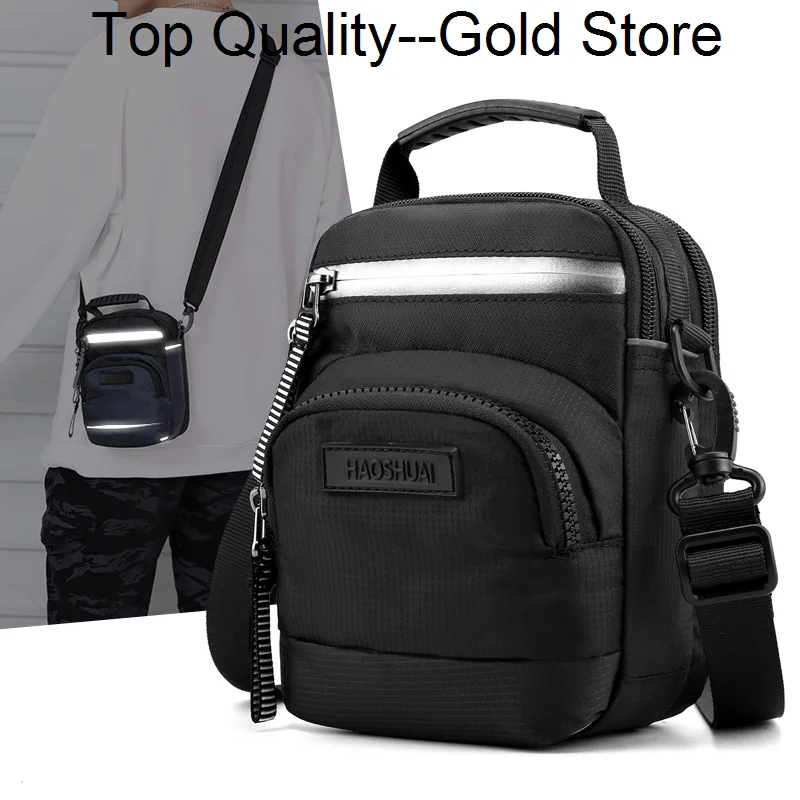 Nylon Reflective Men Small Handbag Shoulder Messenger Tote Bags Fanny Belt Pack Fashion Top Handle Cross Body Waist Bag