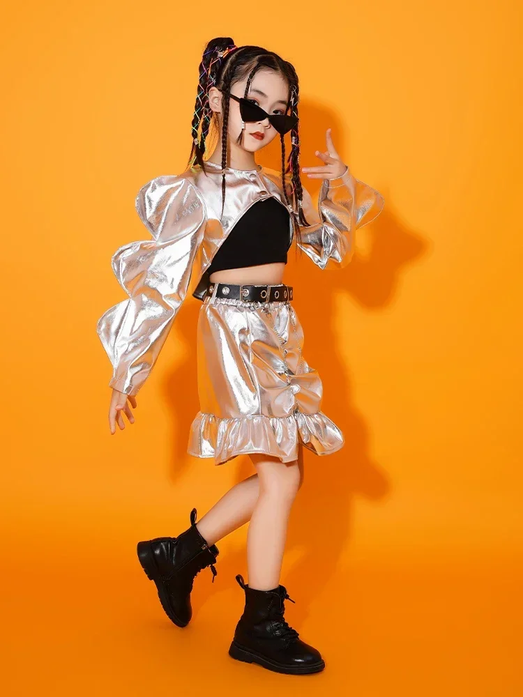 Traje de actuación de baile de Jazz de Hip Hop para niñas, disfraz de baile callejero deslumbrante, conjunto para niñas, traje de competición de pasarela de modelado