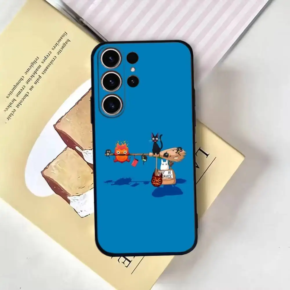 حافظة هاتف S-Sophie Moving Castle لهاتف SamsungS25,24,21,22,23,30, Ultra,20, Plus, Fe, Lite, Note,10,9, غطاء أسود ناعم