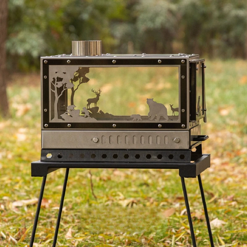 Outdoor one-unit wood stove heating stove household portable multi-function camping stove view