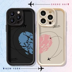 Airplane Route Case For iPhone 16 15 14 Plus 13 12 11 Pro MAX Mini X XS XR cover Couple Love Heart