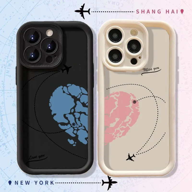 Etui Samolot Route do iPhone'a 16 15 14 Plus 13 12 11 Pro MAX Mini X XS XR okładka Para Miłość Serce