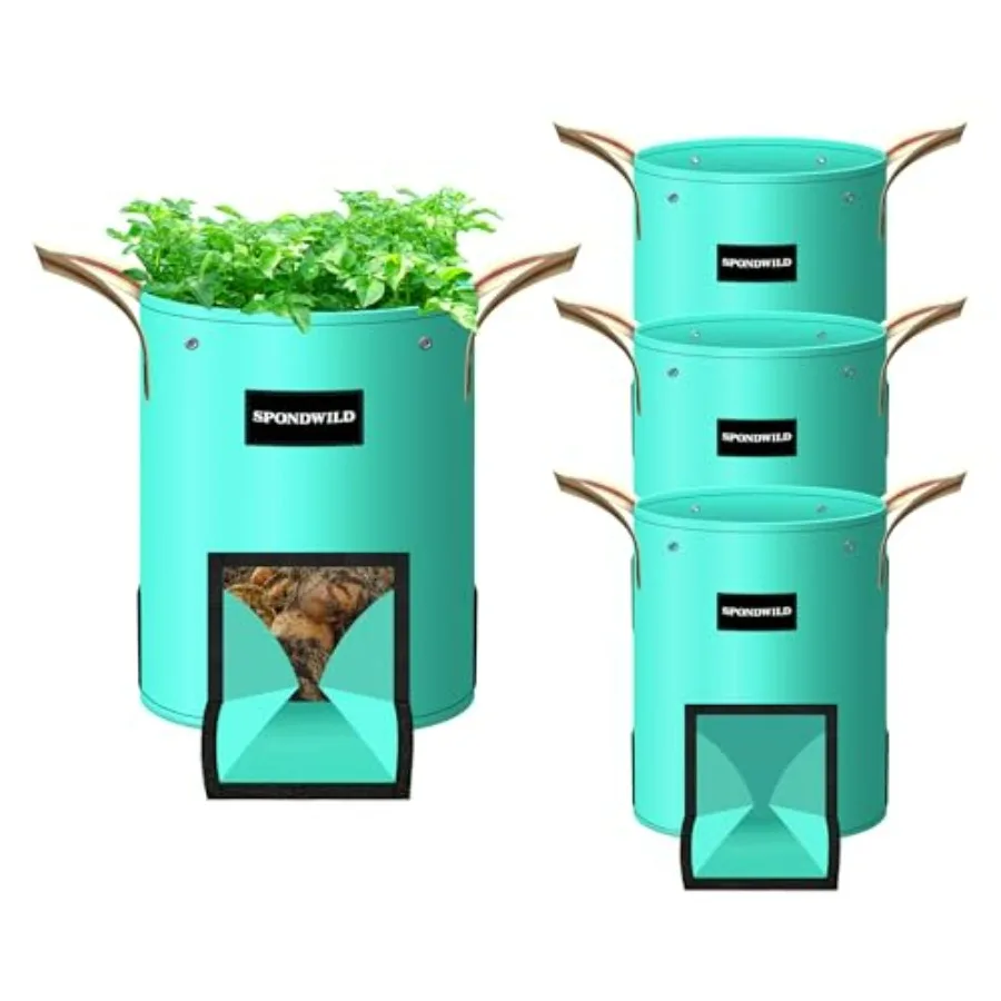 4 Pack 20 Gallon Potato Grow Bags, PE Garden Planter Bag, Black, Breathable Screen Window Reinforced Handles for Potatoes, Toma