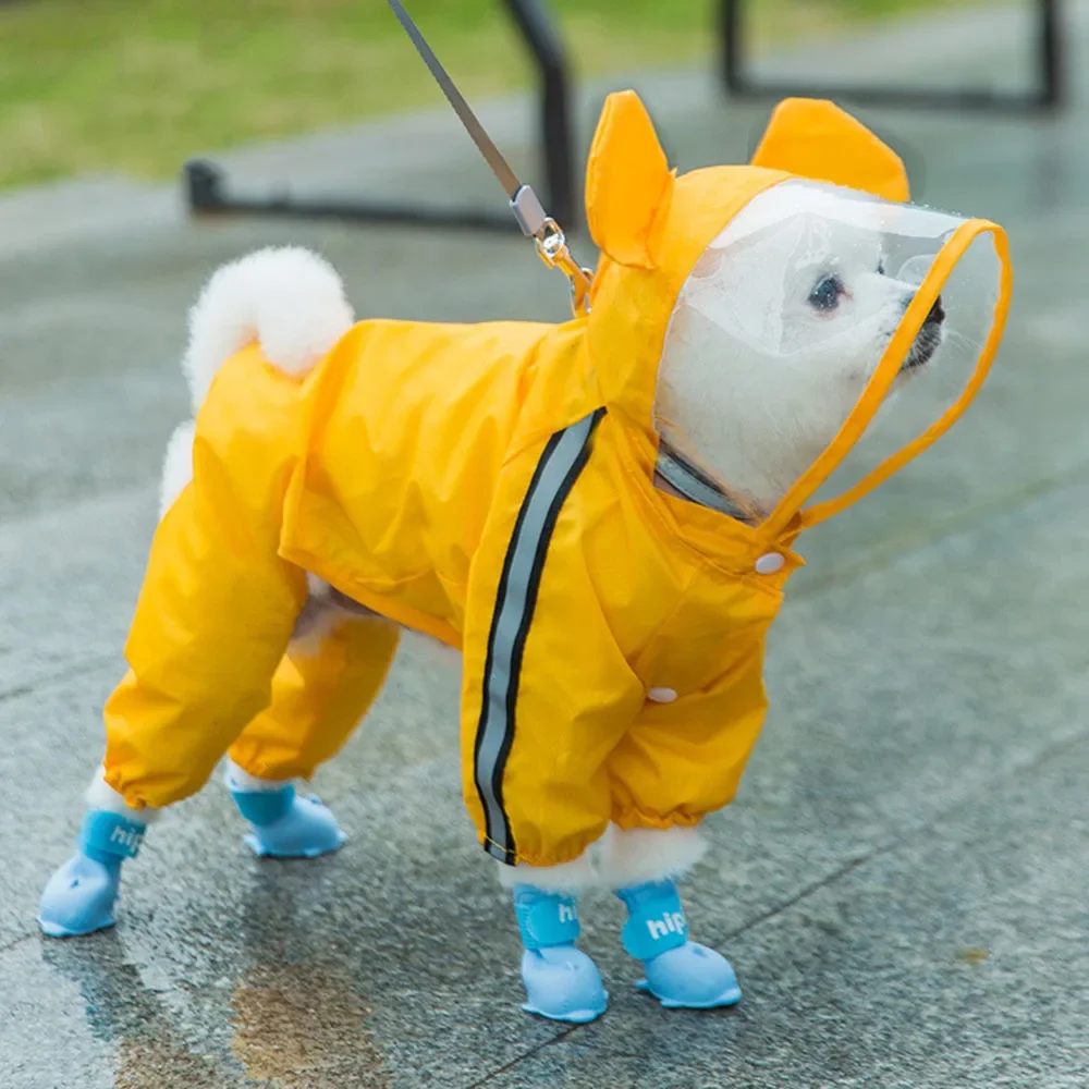 Waterproof Puppy Dog Raincoats Rain Jacket Hood for  Medium Dogs Poncho with Reflective Strap Honey Bee Bear Dog Hooded Cloak