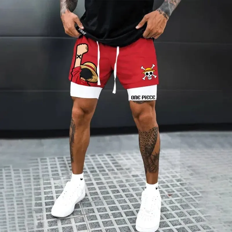 Anime Berserk Running Shorts Men Fitness Gym Training 2 in 1 Sports Shorts Quick Dry Workout Jogging Double Deck Summer