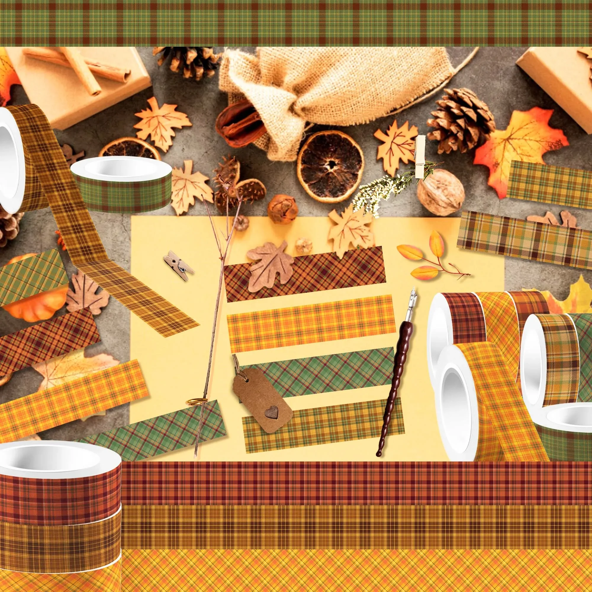 12 Rolls Plaid Washi Tape Set, Fall Buffalo Check Grid Masking Tape, Tartan Decorative Tape for Journal Scrapbook Gift DIY Craft