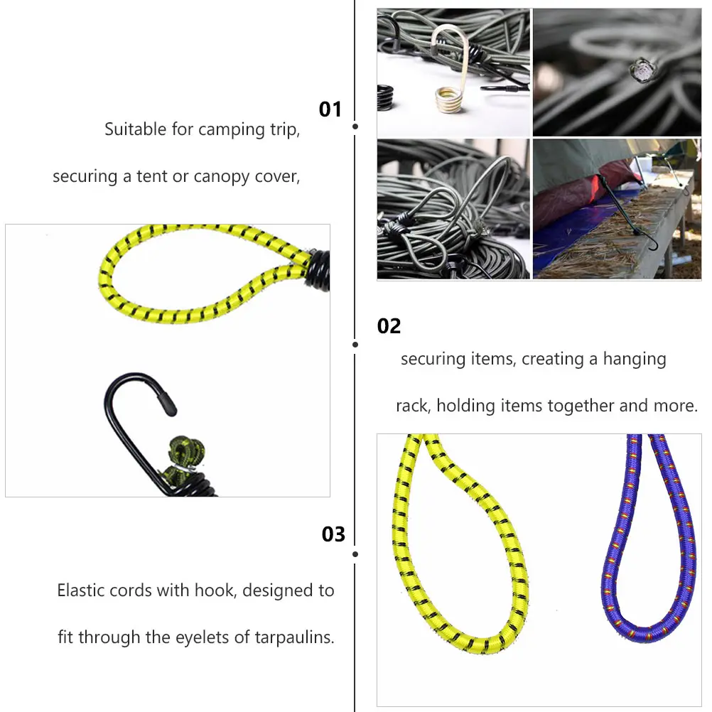 

5pcs Outdoor Tent Rope Bungee Cord Hooks Durable Elastic Straps Camping Gear Tent Canopy Securing Items Hanging Rack