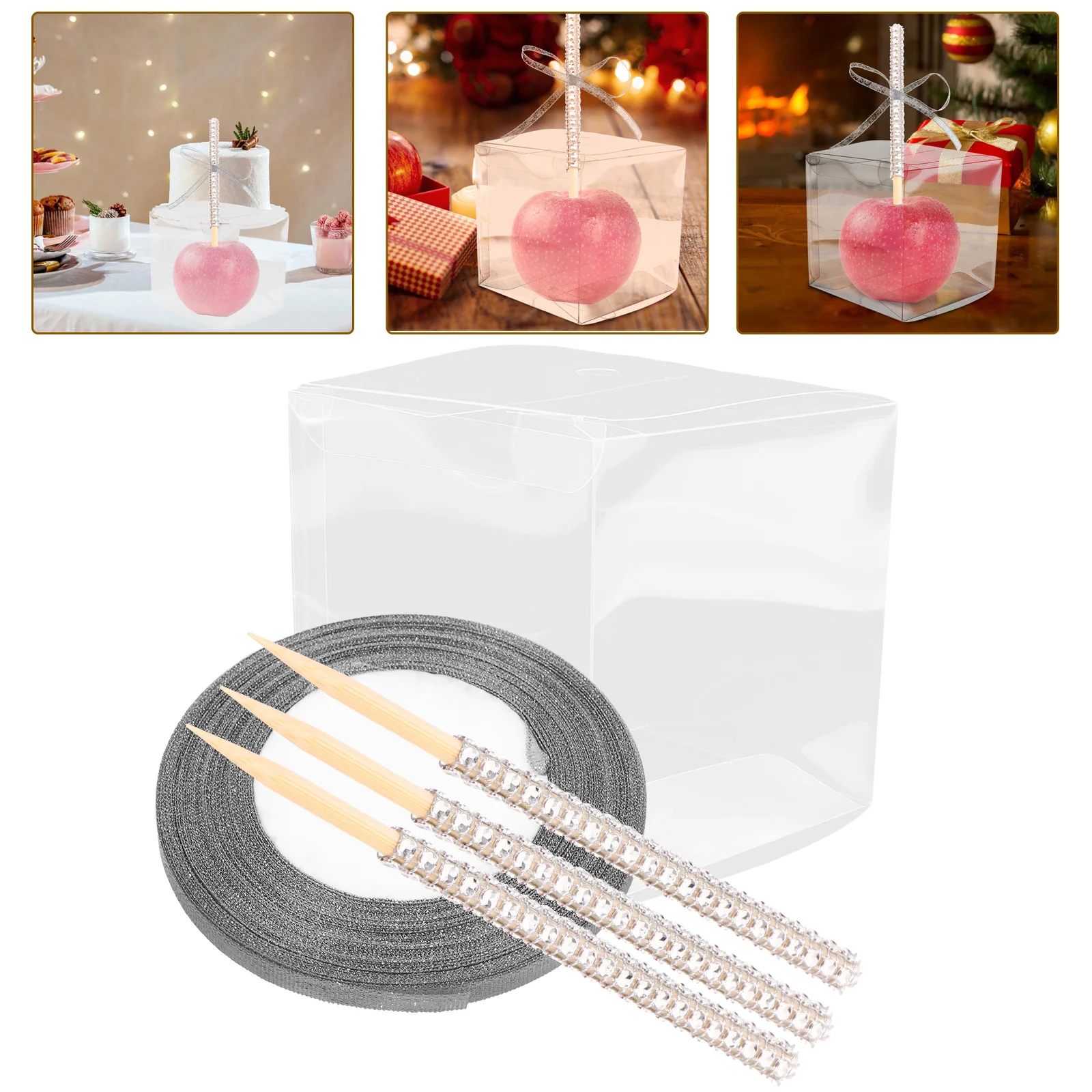 

Christmas Golden Apple Stick Gift Boxes Reusable Plastic Containers Clear Boxes for Apples Wrapping Jewelry Holiday Favors