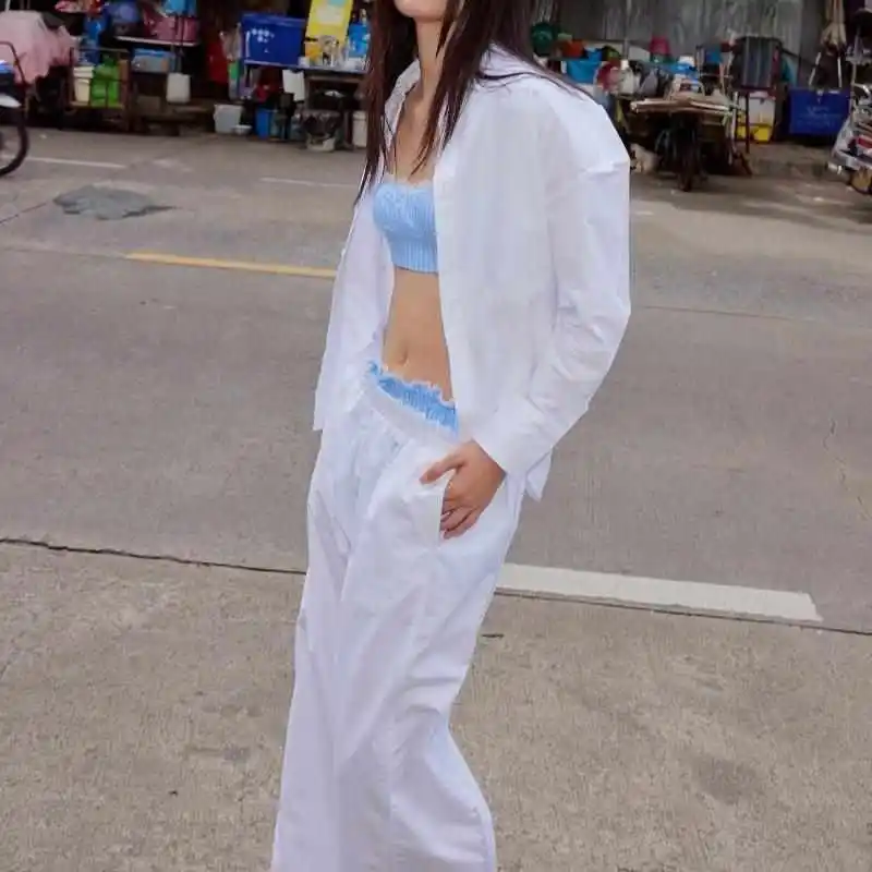 

209 Women's Tee Piece Set Long Sweater irt Wide Leg Pants Cotton 00% Fac Workop Logistics Storage Workwear