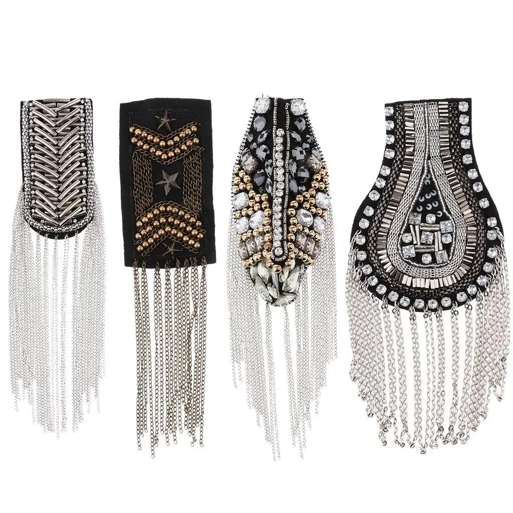 Epaulet Chain Brooch with Long Fringe Decorative Shoulder Badge Luxury Jewelry for Gothic Costume and Ceremony