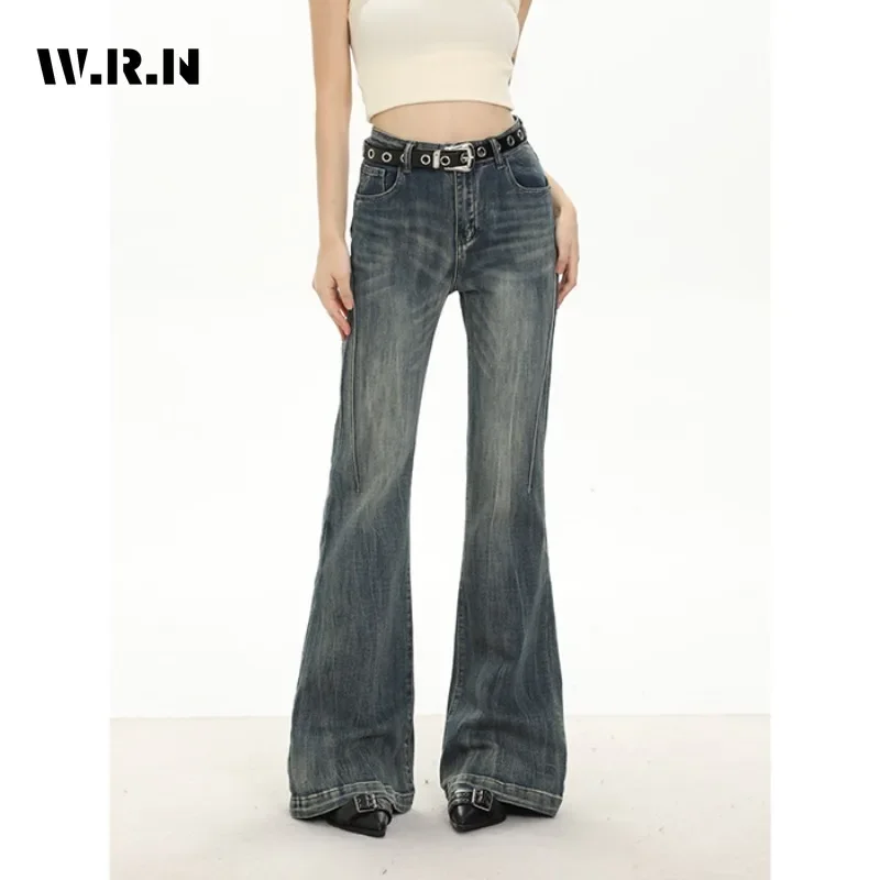 Female Y2K Harajuku Wide Leg High Waist Flared Jeans Pants 2023 Winter Women\'s Vintage Slim Streetwear Style Denim Trouser