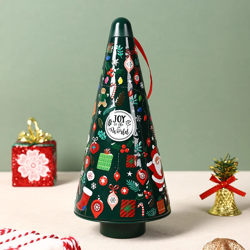 

New Christmas Tree Cookie Storage Tin Box With Lid Metal Dessert Packing Iron Box DIY Snow Crisp Candy Empty Gift Box Home Decor