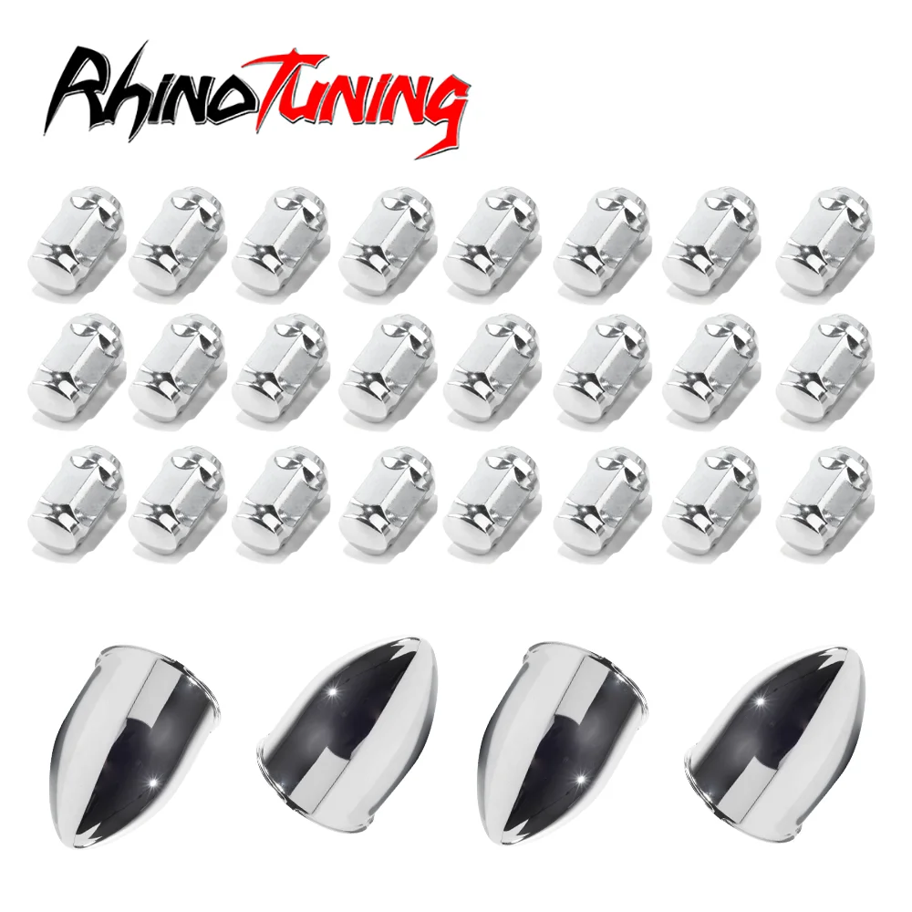 

RhinoTuning 12/24pcs 1/2-20 Lug Nuts + 2/4pcs 3.15in Carbon Steel Push-Thru Center Caps Trailer Center Caps for Rims Truck Auto