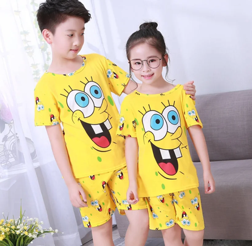 New Children's Clothing Summer Boys And Girls Pajama Set Cartoon Short Sleeved Shorts Set Pajama Home Clothing