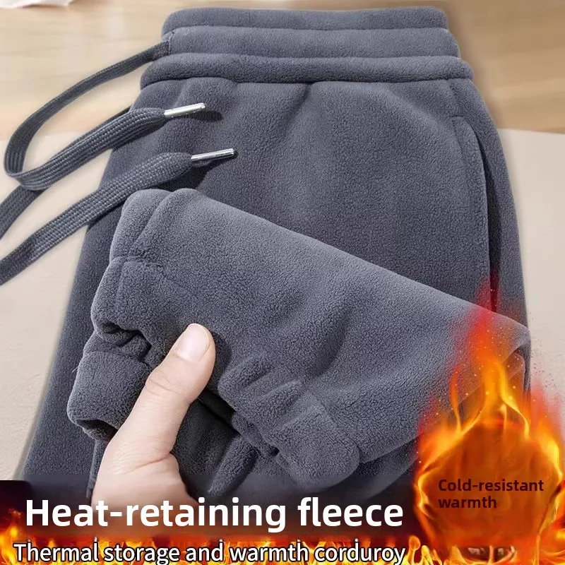 American Retro Fleece Loose Sports Casual Sweatpants Men's Autumn Winter Warmth Preservation Cuffed Pants Polyester Fiber