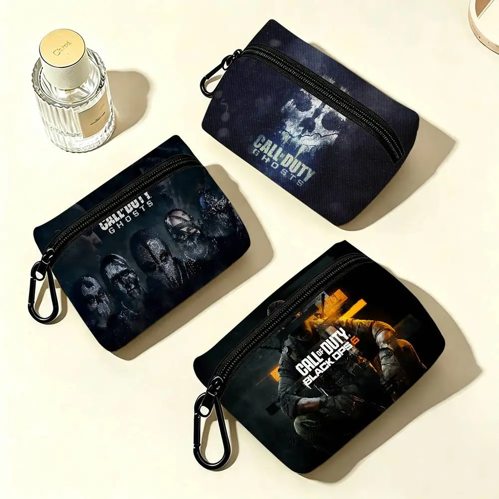 Call of Duty War Game White Oxford Cloth Zipper Coin Purse Lightweight Hanging Key Pouch Card Holder For Daily Use