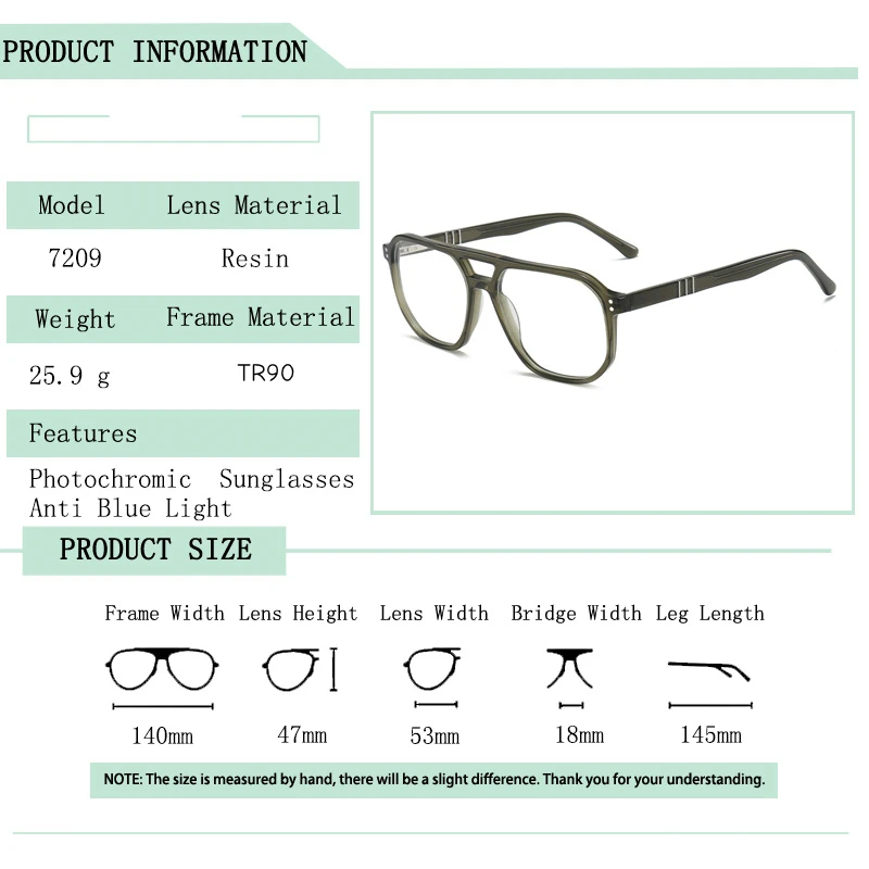 Fashion Brand Design Double-girder Pilot Oversized Acetate Frame Photochromic Anti Blue Ray Men Sunglasses Prescription Glasses - Image 5