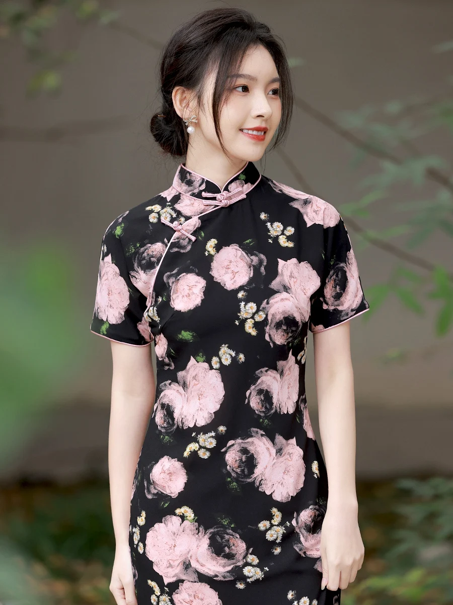 Young High-End Half Cardigan Summer Elegant Lady Style Cheongsam Traditional Long Dress