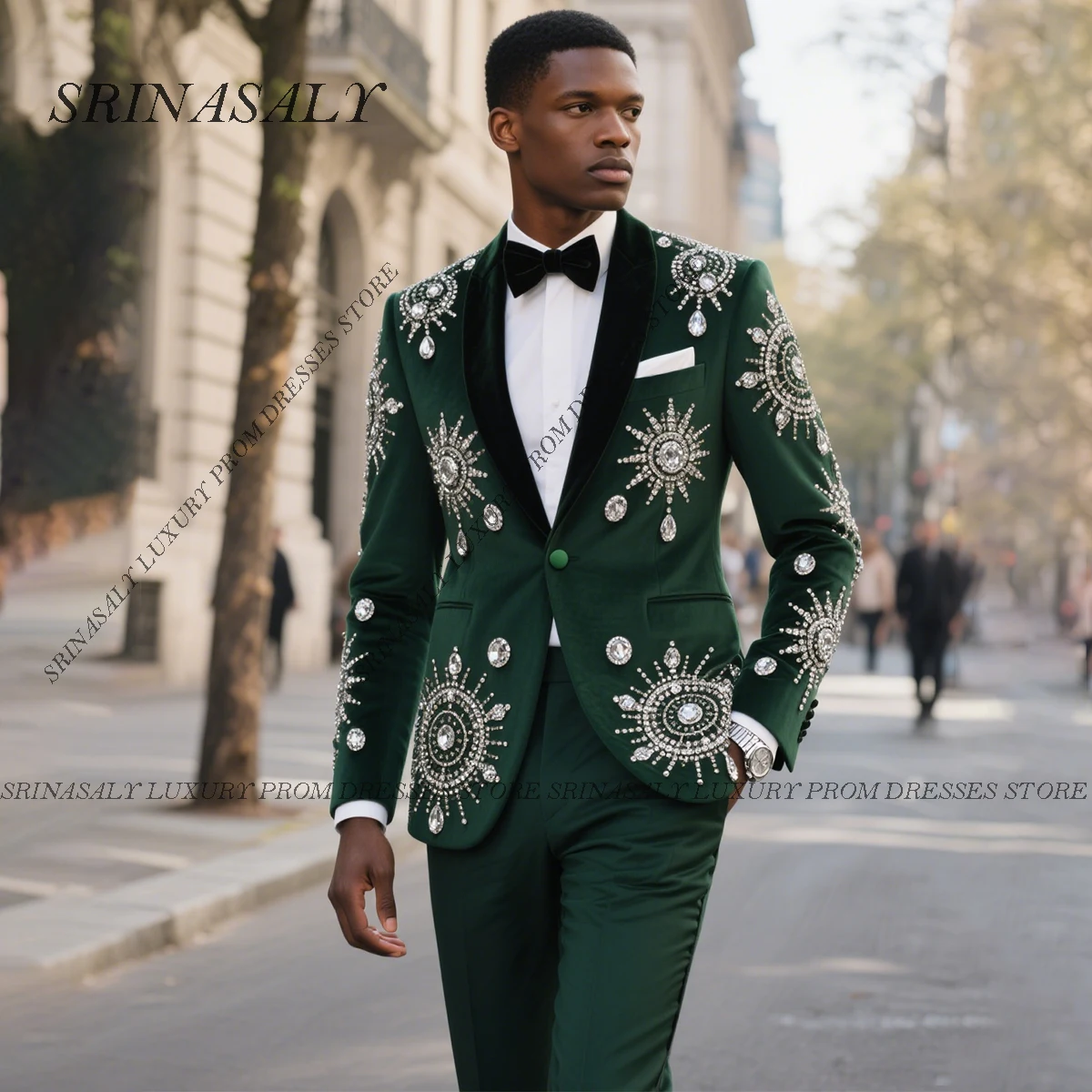 

Customized Jewelry Ornament Tuxedos 2 Pieces Sets Men Suits Peaked Lapel Male Prom Blazers Wedding Groom trajes para hombre