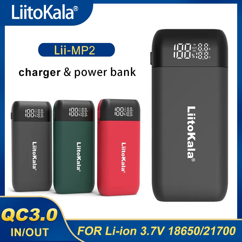 Nowy do ponownego ładowania z ładowarką LiitoKala Lii-MP2 i Power Bank 18650 21700 QC3.0 cyfrowy wyświetlacz wejścia/wyjścia