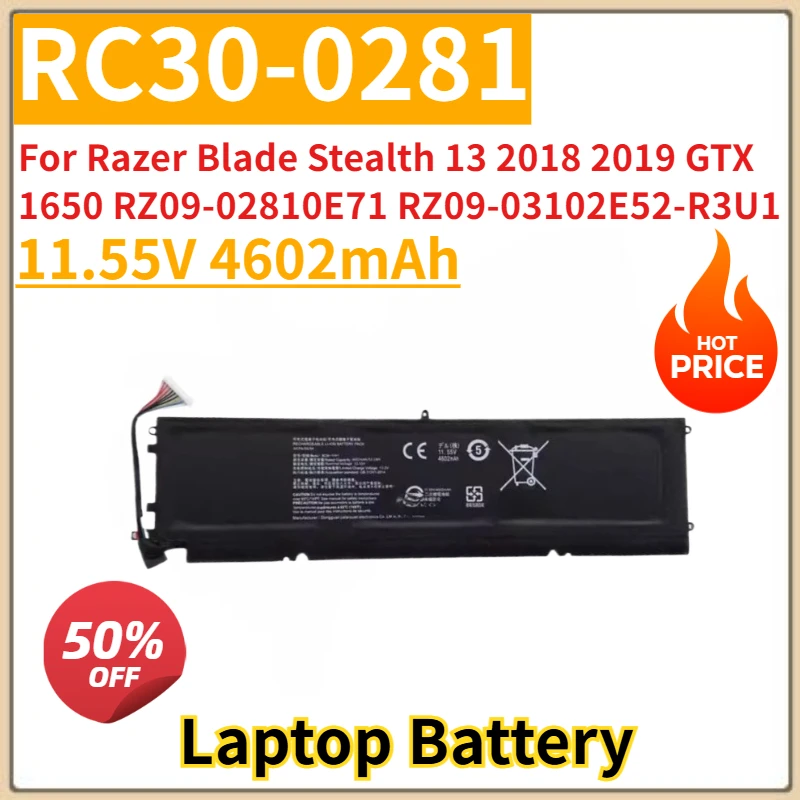 

New Replacement Laptop Battery 4602mAh RC30-0281 For Razer Blade Stealth 13 2018 2019 GTX 1650 RZ09-02810E71 RZ09-03102E52-R3U1